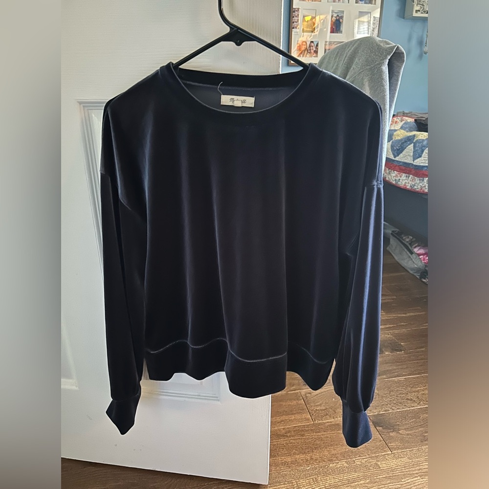 Madewell navy blue velour crewneck